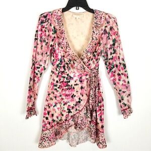 Rococo Sand Women Mimi Wrap Dress Size S Pink Long Sleeve Mini Ruffle